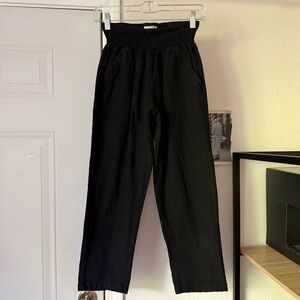 EMME black linen smocked elastic waist tapered cropped pants
